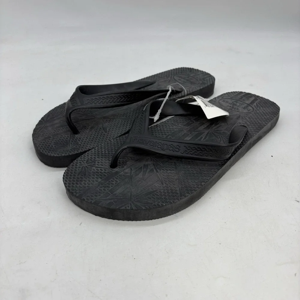 Havaianas Brazil Logo Flip Flops Mens Large 43 Black Slip On Comfort Beach NWT